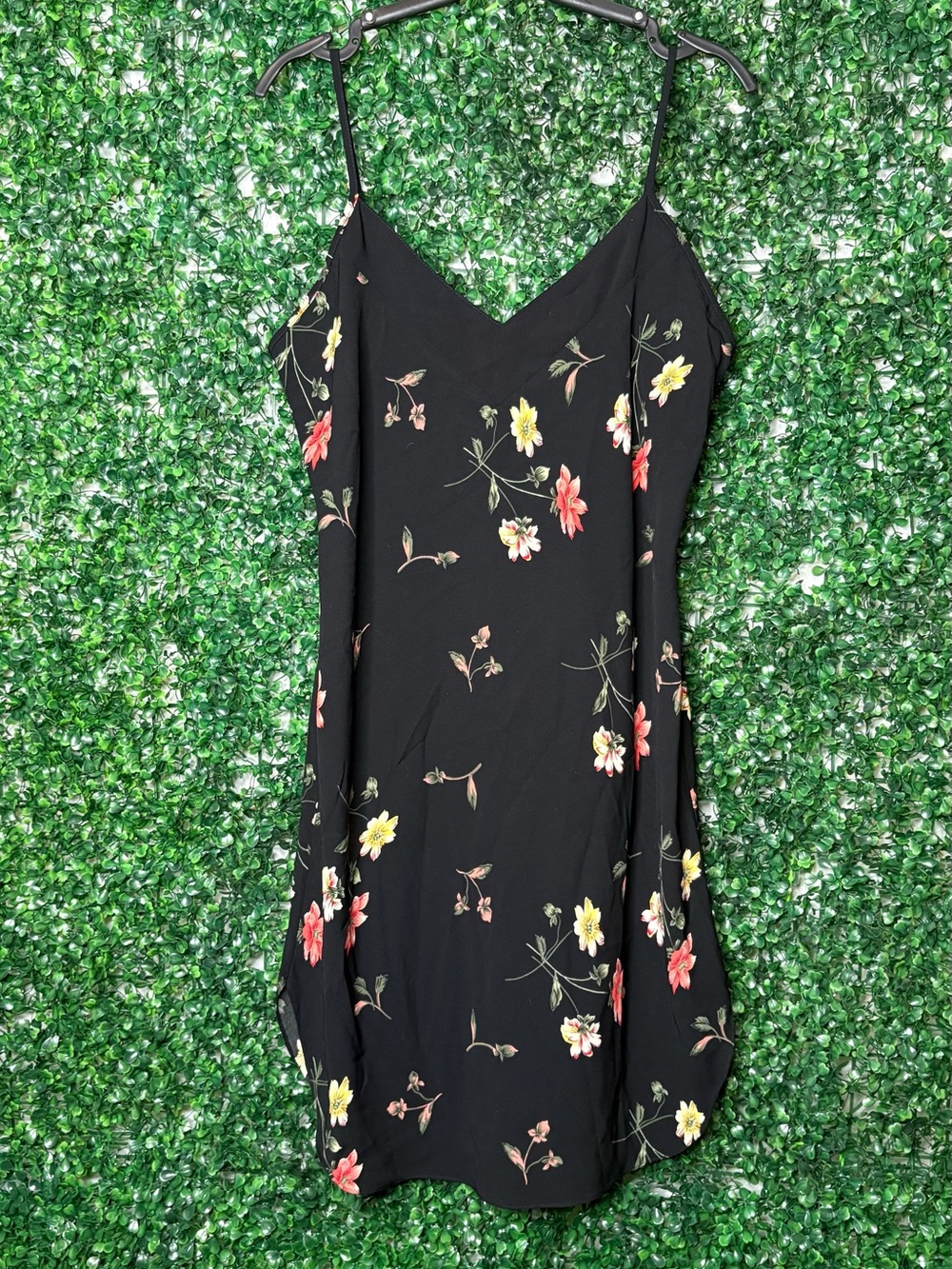 Barbizon Vintage Floral Slip Chemise in Black with Red & Yellow Flowers